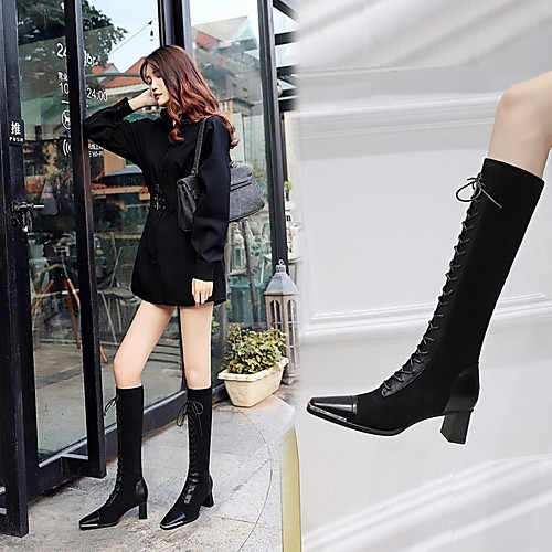 

Women's Boots Chunky Heel Square Toe Daily PU Synthetics Black