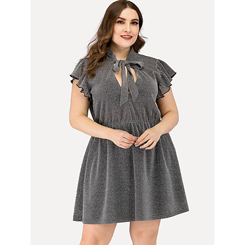 

Women's Plus Size Dresses Swing Dress Short Mini Dress Short Sleeve Solid Color Casual Spring & Fall / Loose