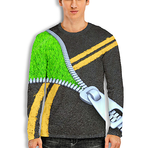 

Men's T shirt 3D Print Graphic 3D Print Long Sleeve Casual Tops Cartoon Classic Gray