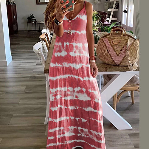 

Women's Strap Dress Maxi long Dress - Sleeveless Print Patchwork Print Spring Summer Casual Sexy Cotton 2021 Blue Purple Blushing Pink Wine Khaki Gray Light Blue S M L XL XXL 3XL 4XL 5XL