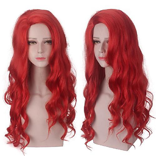 

Cosplay Costume Wig Princess Mera Curly Asymmetrical Wig Long Red Synthetic Hair Women's Anime Fashionable Design Cosplay Red