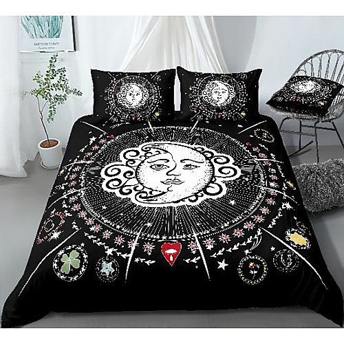 

tarot print 3-piece duvet cover set hotel bedding sets comforter cover with soft lightweight microfiber, include 1 duvet cover, 2 pillowcases for double/queen/king(1 pillowcase for twin/single)