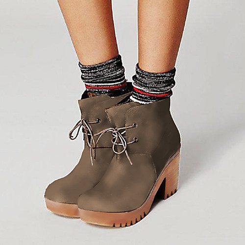 

Women's Boots Block Heel Boots Cuban Heel Round Toe Booties Ankle Boots Basic Casual Daily Walking Shoes PU Solid Colored Brown / Booties / Ankle Boots