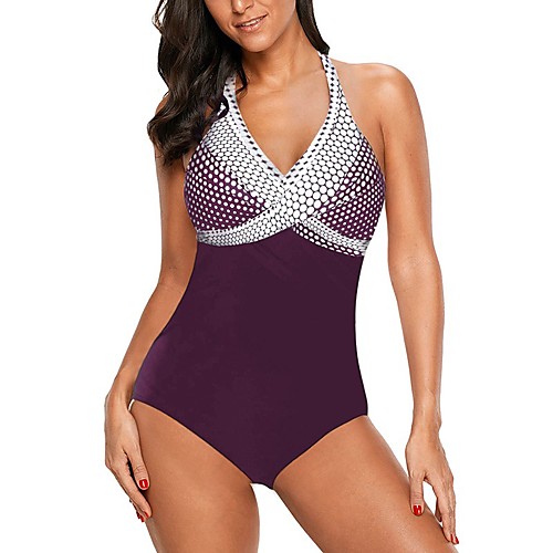 

Women's One Piece Swimsuit Lace up Print Color Block Black Blue Purple Swimwear Padded Bathing Suits Fashion Sexy