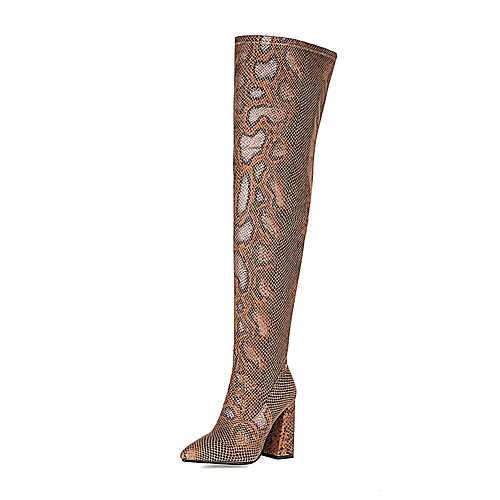 

Women's Boots Chunky Heel Pointed Toe Over The Knee Boots Sexy Classic Wedding Party & Evening Nubuck Snake Wine Black Green