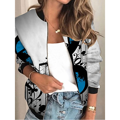 

Women's Print Patchwork Streetwear Spring & Fall Jacket Regular Sports Long Sleeve Rayon Coat Tops Gray