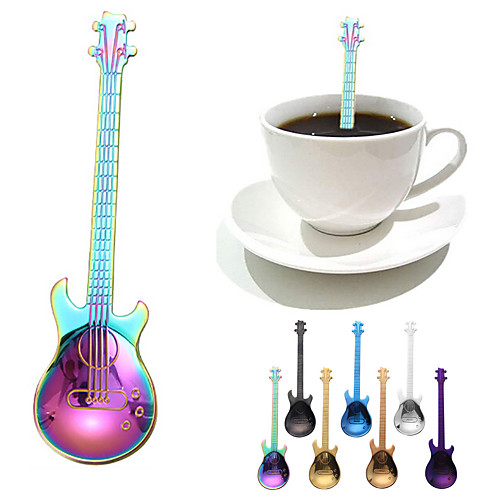 

Coffee Spoon Stainless Steel Guitar Spoons Set of 3 and 6 Rainbow Coffee Tea Ice cream Dessert Spoon Flatware Drinking Tools Kitchen Tableware