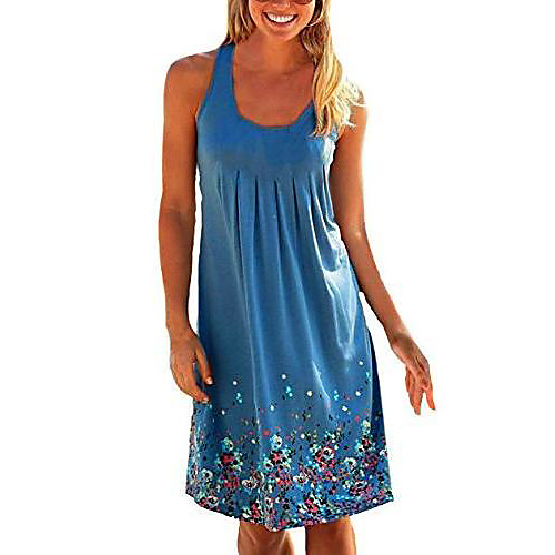 

ladies summer dress without sleeves knee length beach dress elegant party dress cocktail dress lace print a-line dresses (m, yellow)