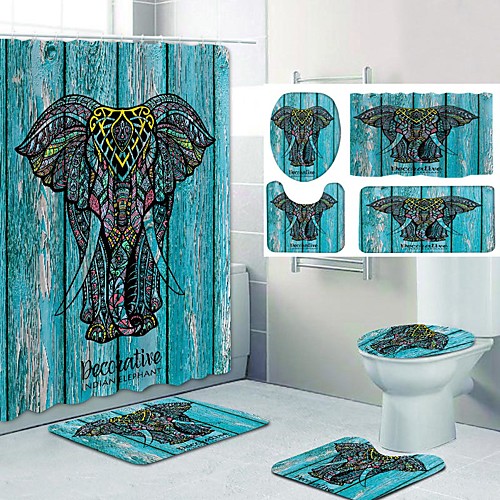 

auspicious elephant pattern printing bathroom shower curtain leisure toilet four-piece design