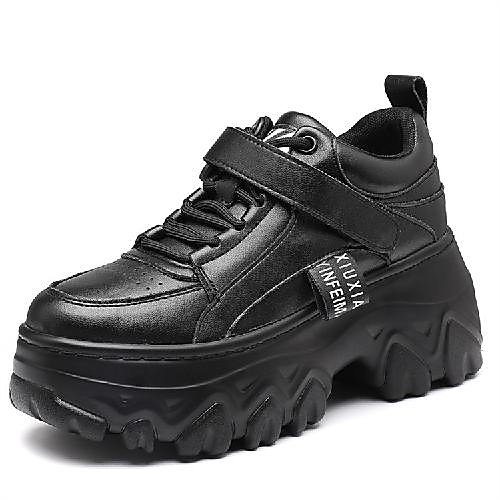 

Women's Trainers Athletic Shoes Flat Heel Round Toe Sporty Dad Shoes Athletic Outdoor Running Shoes Walking Shoes PU Lace-up Solid Colored White Black