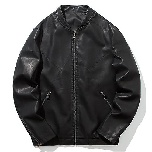 

Men's N / A Fall Jacket Regular Dailywear PU Leather Coat Tops Black
