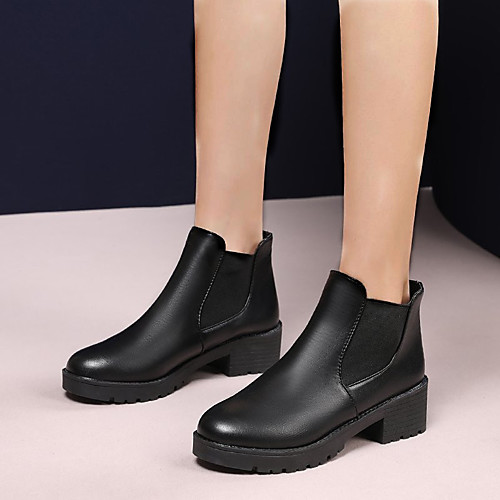 

Women's Boots Chunky Heel Round Toe Daily PU Black