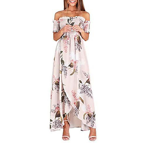 

Women's Swing Dress Maxi long Dress color Deep suit Short Sleeve Floral / Botanical Summer Holiday Boho 2021 S M L XL