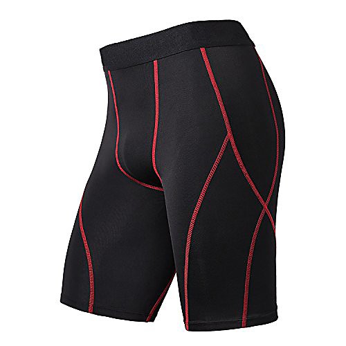 

men's compression shorts baselayer cool dry performance sports tights(black/red,m)