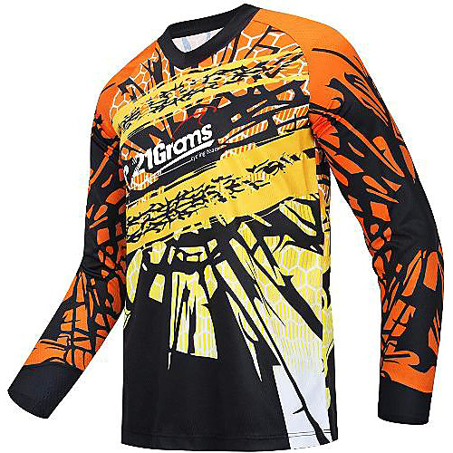 

21Grams Men's Long Sleeve Downhill Jersey Spandex Yellow Bike Jersey Top Mountain Bike MTB Road Bike Cycling UV Resistant Quick Dry Sports Clothing Apparel / Athletic