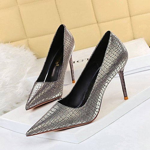 

Women's Heels Stiletto Heel Pointed Toe Daily Party & Evening PU Synthetics Champagne Gold Gray