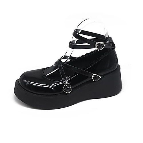 

Women's Lolita Shoes Flat Heel Round Toe Daily PU Solid Colored Summer Black / Silver Black