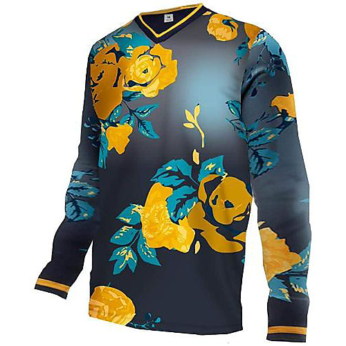 

21Grams Men's Long Sleeve Downhill Jersey Dark Navy Floral Botanical Bike Jersey Top Mountain Bike MTB Road Bike Cycling UV Resistant Quick Dry Sports Clothing Apparel / Athletic