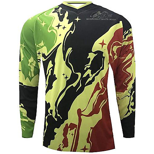 

21Grams Men's Long Sleeve Downhill Jersey Green Bike Jersey Top Mountain Bike MTB Road Bike Cycling UV Resistant Quick Dry Sports Clothing Apparel / Athletic