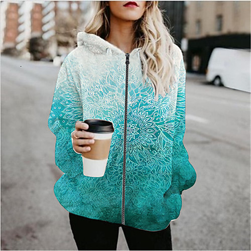 

Women's Geometric Patchwork Active Spring & Fall Hoodied Jacket Regular Sports Long Sleeve Cotton Blend Coat Tops Blue