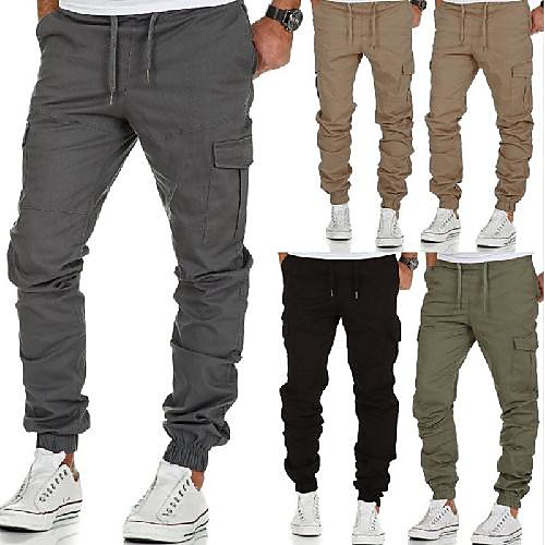 

Men's Casual Jogger Pants Trousers Cargo Pants Cotton Daily Pants Solid Color Elastic Waistband Drawstring with Side Pocket Multi Pocket Navy Gray khaki Green Black