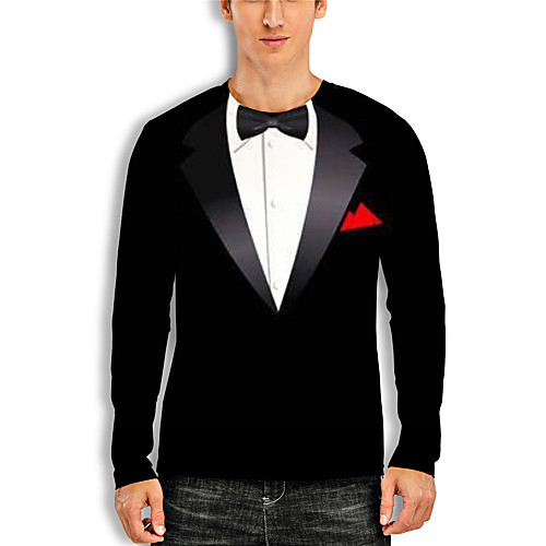

Men's T shirt 3D Print Graphic 3D Print Long Sleeve Casual Tops Cartoon Classic Black