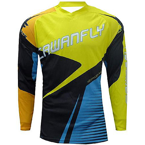 

21Grams Men's Long Sleeve Downhill Jersey Spandex Yellow Bike Jersey Top Mountain Bike MTB Road Bike Cycling UV Resistant Quick Dry Sports Clothing Apparel / Athletic