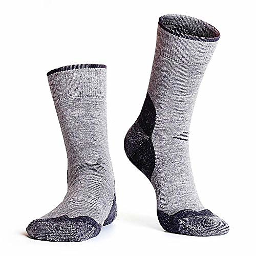 

merino wool hiking, walking, trekking socks for men, temperature controlled thermal performance, padded cushion reduce blisters for outdoor adventures seamless toe construction-light grey/ uk 7-9