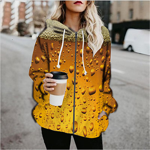 

Women's Print Print Fall & Winter Hoodied Jacket Regular Sports Long Sleeve Cotton Blend Coat Tops Orange