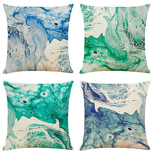 

4 pcs Linen Pillow Cover, Print Simple Classic Square Zipper Traditional Classic