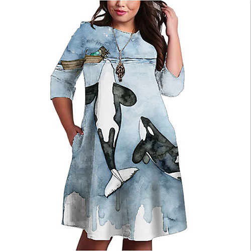 

Women's Plus Size Dresses Shift Dress Knee Length Dress 3/4 Length Sleeve Print Print Casual Spring / Oversized / Holiday / Oversized