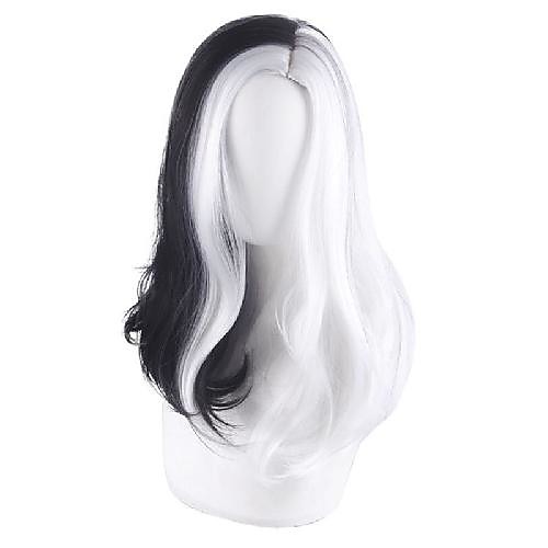 

Cosplay Wig Dangan Ronpa Curly Middle Part Wig Medium Length Black / White Synthetic Hair 16 inch Women's Anime Cosplay Cool White