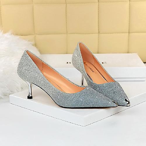 

Women's Heels Stiletto Heel Pointed Toe Daily Party & Evening PU Synthetics Champagne Gray Silver