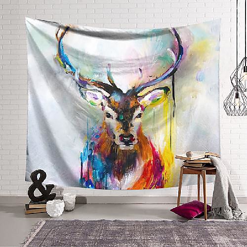 

Oil Painting Style Wall Tapestry Art Decor Blanket Curtain Hanging Home Bedroom Living Room Decoration Polyester Elk Deer Colorful