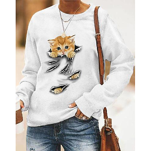 

Women's Pullover Sweatshirt Cat Graphic 3D Print Daily 3D Print Basic Casual Hoodies Sweatshirts White Black Yellow