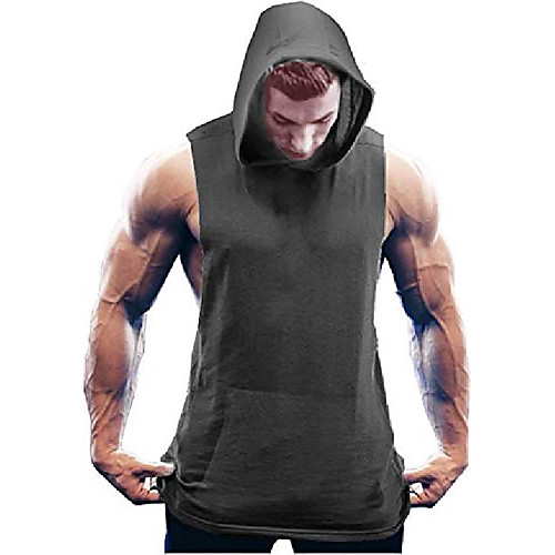 

men's gym vest hoodie sleeveless gym training t shirt workout muscle fit shirt with pockets (dark grey, xl)