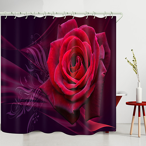 

three-dimensional red rose digital printing shower curtain shower curtains hooks modern polyester new design
