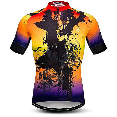 

21Grams Men's Short Sleeve Cycling Jersey Yellow Skull Bike Jersey Mountain Bike MTB Road Bike Cycling Breathable Quick Dry Sports Clothing Apparel / Athletic