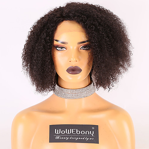 

Remy Human Hair Lace Front Wig Side Part style Brazilian Hair Jerry Curl Black Wig 150% Density with Baby Hair New Design Thick Women's Short Medium Length Human Hair Lace Wig WoWEbony