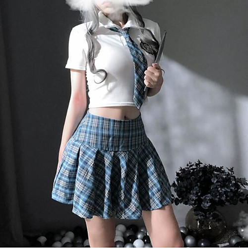 

Women's Pleated Babydoll & Slips Suits Nightwear Check White One-Size