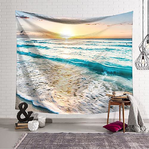 

wall tapestry art decor blanket curtain hanging home bedroom living room decoration sunset beach waves polyester