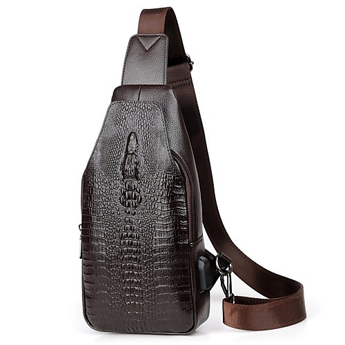 

men pu leather crocodile printed fashion crossbody bag chest bag