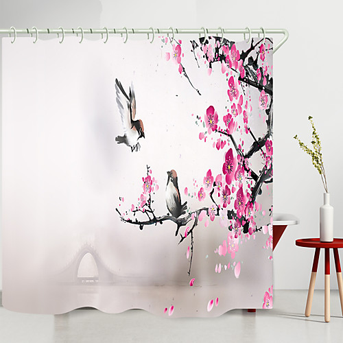

little bird plum blossom arch bridge digital printing shower curtain shower curtains hooks modern polyester new design
