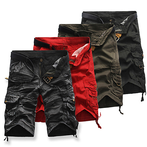 

Men's Hiking Cargo Shorts Solid Color Summer Outdoor 10 Loose Breathable Anti-tear Multi-Pocket Cotton Shorts Black Red Army Green Camouflage Blue Hunting Fishing Climbing 29 30 31 32 34