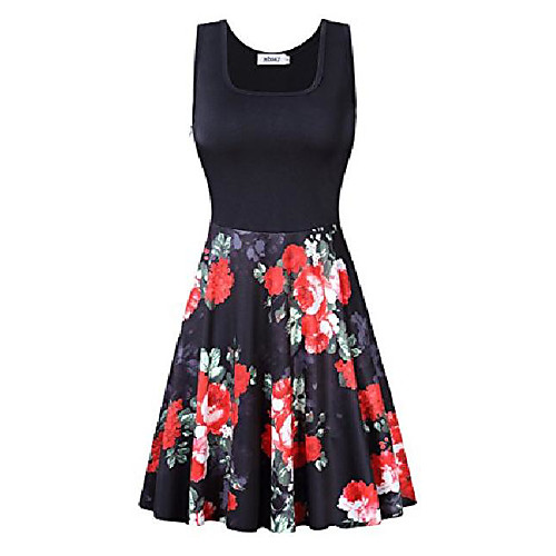 

women vintage scoop neck sleeveless a-line sexy cocktail slim fit and flare swing dress - red -