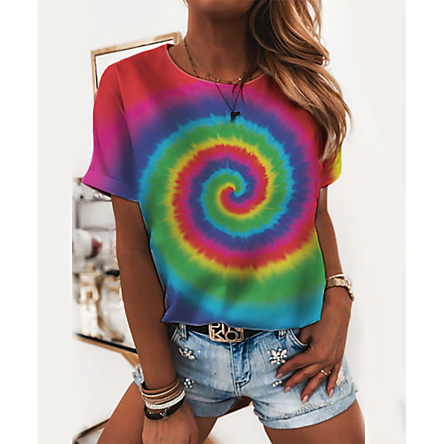 

Women's T shirt 3D Print Round Neck Tops Basic Basic Top Rainbow