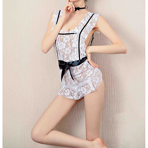 

Women's Backless Mesh Print Babydoll & Slips Suits Nightwear Jacquard Solid Colored White One-Size / Strap