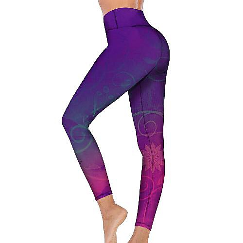 

21Grams Women's High Waist Yoga Pants Cropped Leggings Tummy Control Butt Lift Breathable Purple Fitness Gym Workout Running Winter Sports Activewear High Elasticity