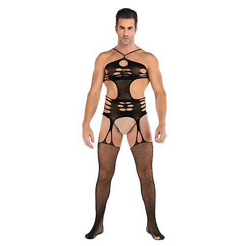 

Women's Cut Out Hole Bodysuits Nightwear Solid Colored Black One-Size
