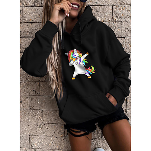 

Women's Pullover Hoodie Sweatshirt Graphic Cartoon Front Pocket Print Daily Other Prints Basic Casual Hoodies Sweatshirts White Black Red
